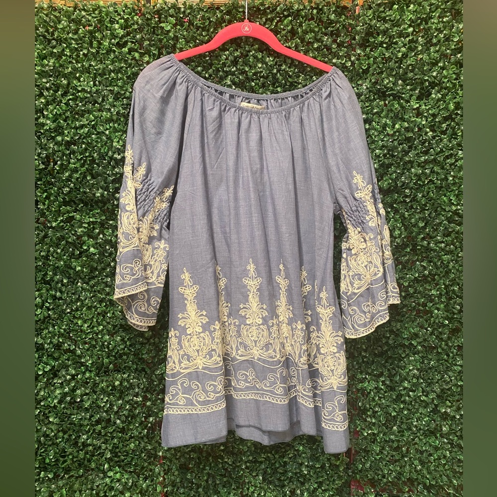 BRAND NEW WITH TAGS Sassy Bling Chambray Bell Sleeve Dress Sz S